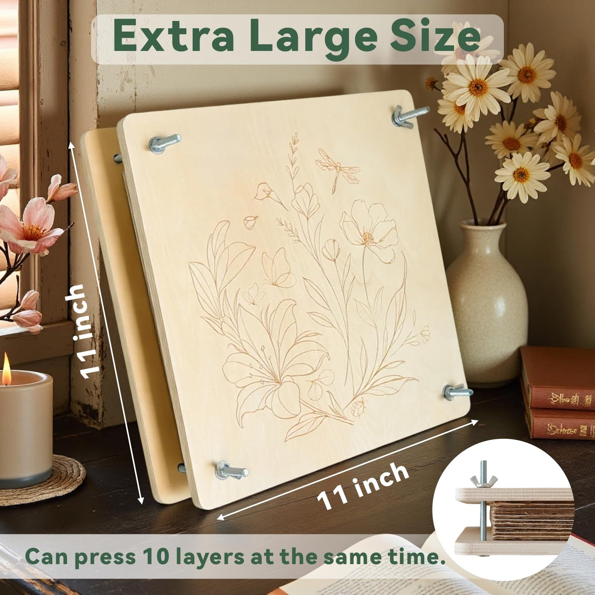 TTUGTTUG 10-layer press system ensures even drying for large blooms.