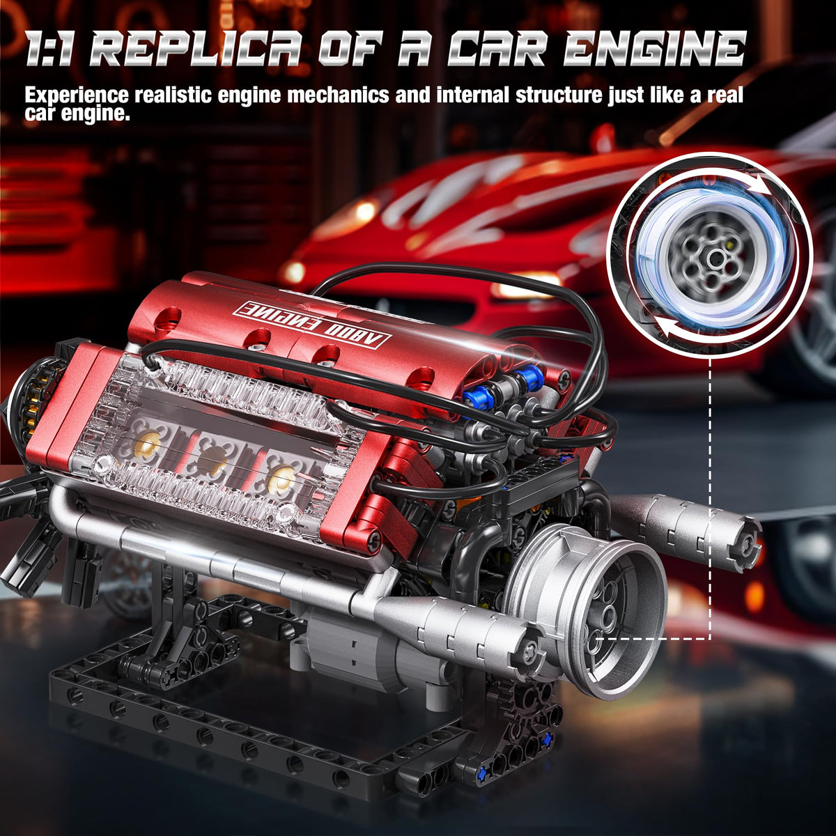 Tuajixz V8 engine model reveals visible cooling system details.