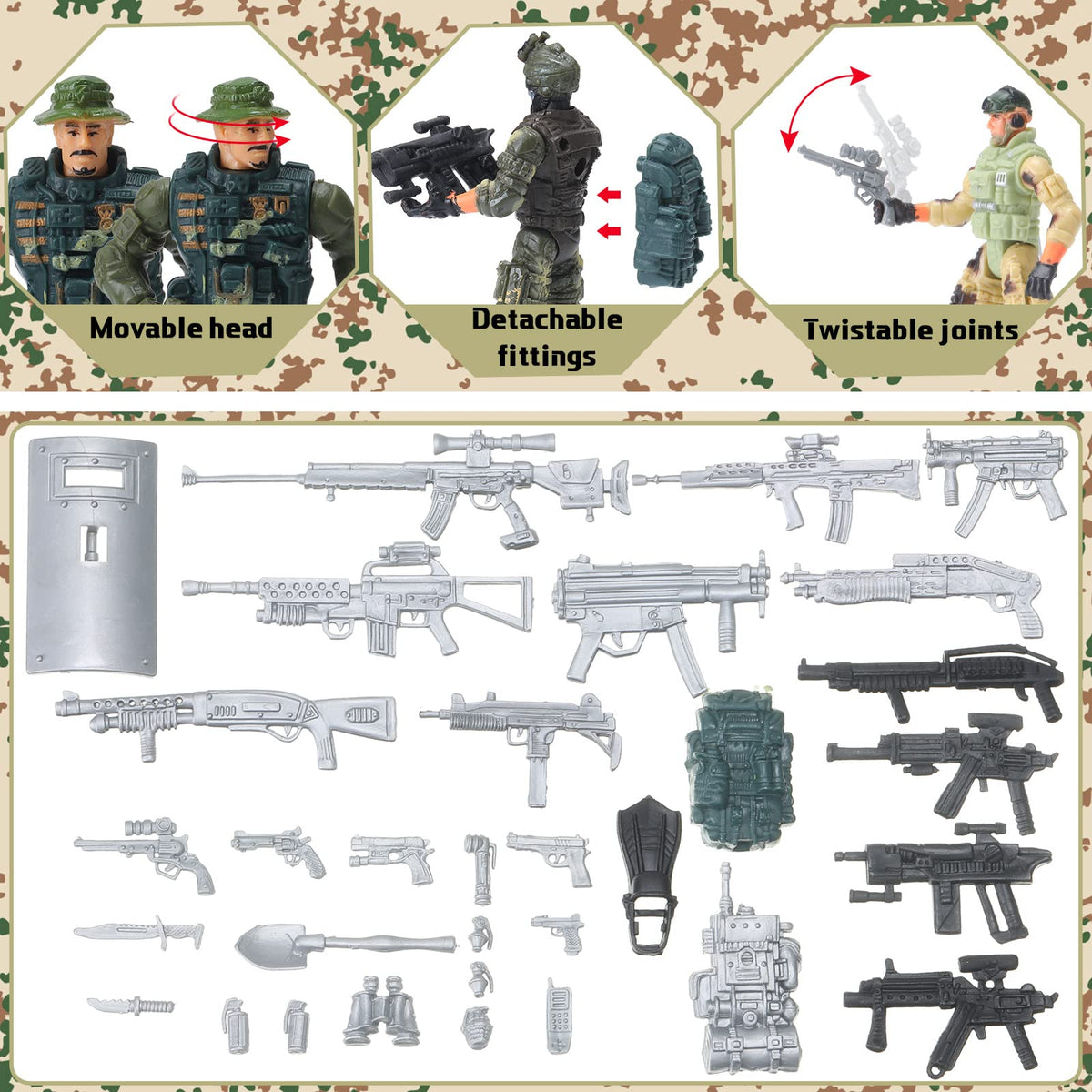 Tuanse safe ABS plastic army toy figures for kids aged 6 and up.
