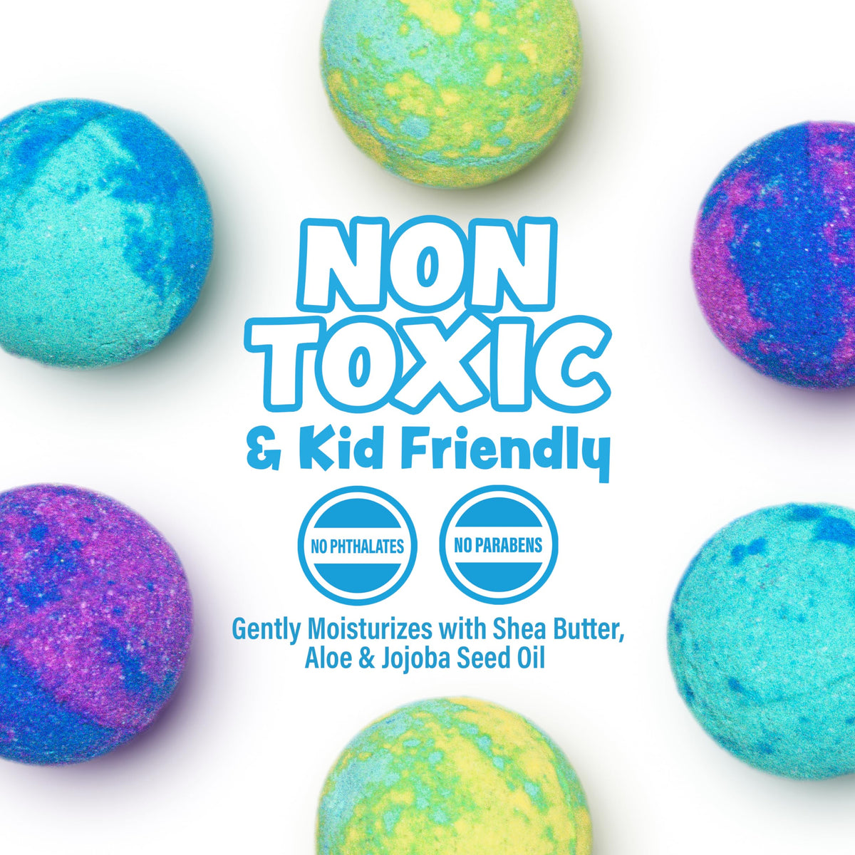 Aloe and shea butter in Tub Works bath bombs soften the skin.