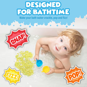 Tub Works Bath Crackles blue-orange packs enhance visual fizz and toddler bath delight.