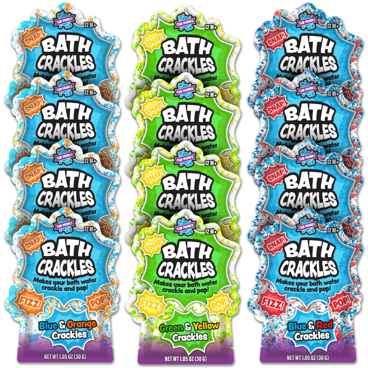 Tub Works Bath Crackles kids bath time scene promotes safe, fragrance-free sensory exploration.