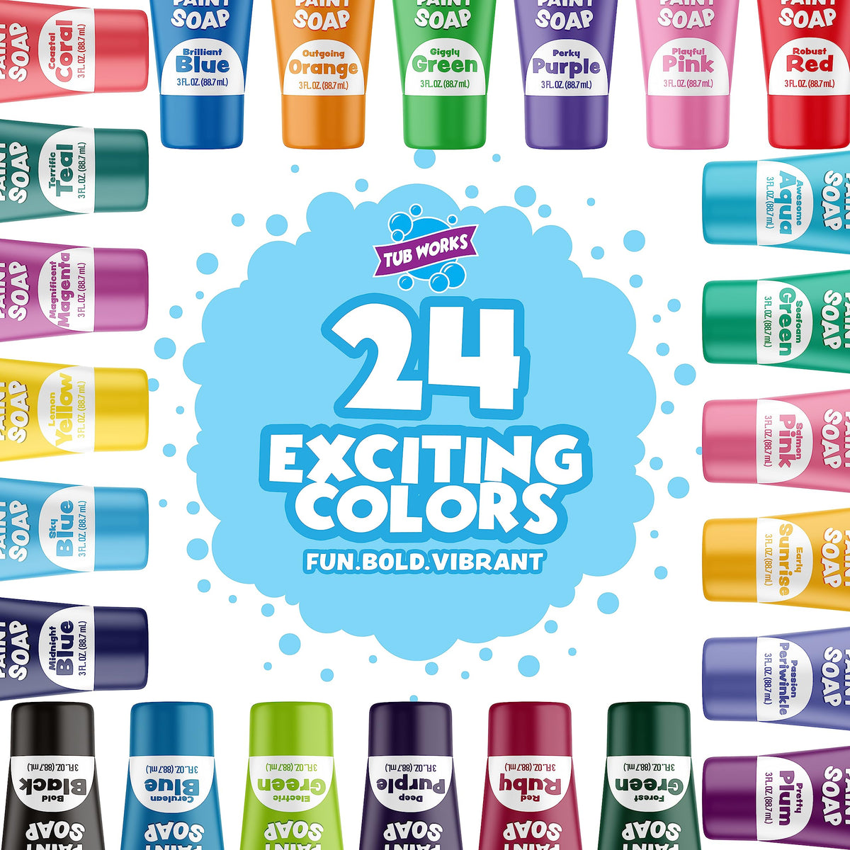 Tub Works Classic Colors array enabling color recognition during tub play.