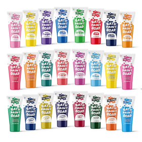Tub Works bath paint set 24 colors on tub wall for creative play.