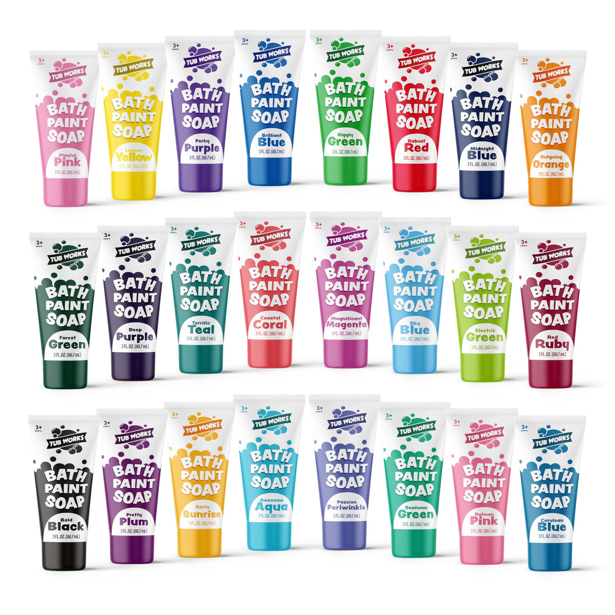 Tub Works Bath Paint Set Pack shown on tub wall for kid-friendly art.