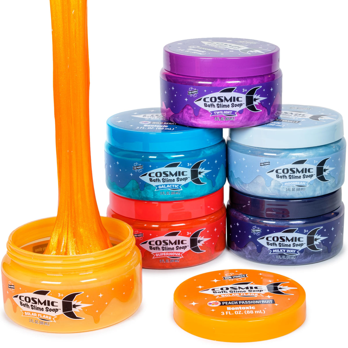 Tub Works Cosmic Bath Slime Galactic Wild Berry jar offers stretchy, non-toxic bath fun