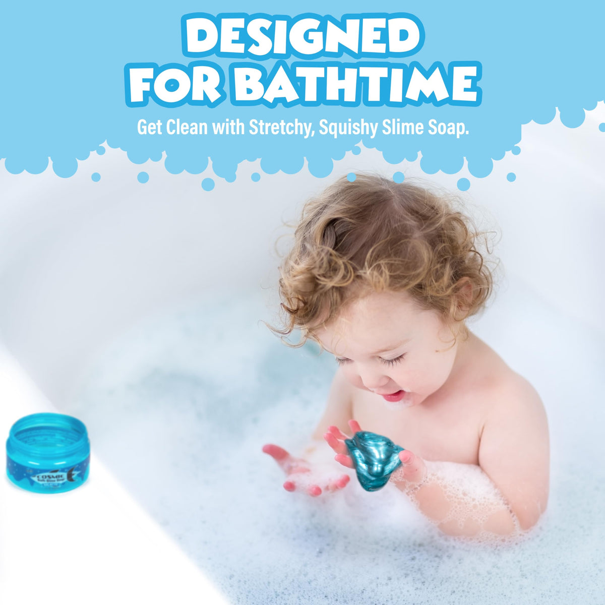 Tub Works Cosmic Bath Slime Milky Way Blueberry jar delivers long-lasting lather for bath time