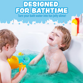 Tub Works Jelly Bath Slime Bombs create vibrant color in bath time.