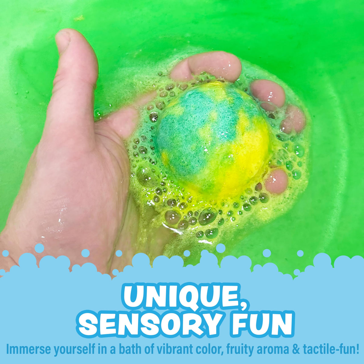 Tub Works Jelly Bath Slime Bombs in use with kids during bath time.