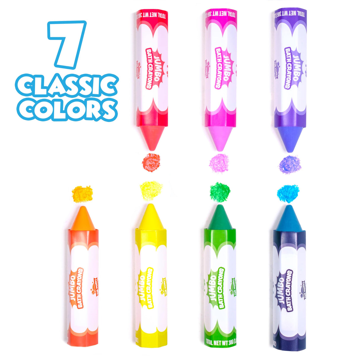 Tub Works Smooth color swatches on tub wall demonstrate bright, washable colors that glide.