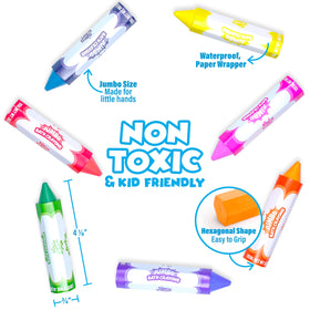 Tub Works Smooth Jumbo Bath Crayons floating in water illustrate their water-friendly design.
