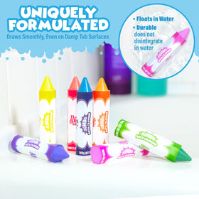 Kid using Tub Works Smooth crayons to draw along tub wall.