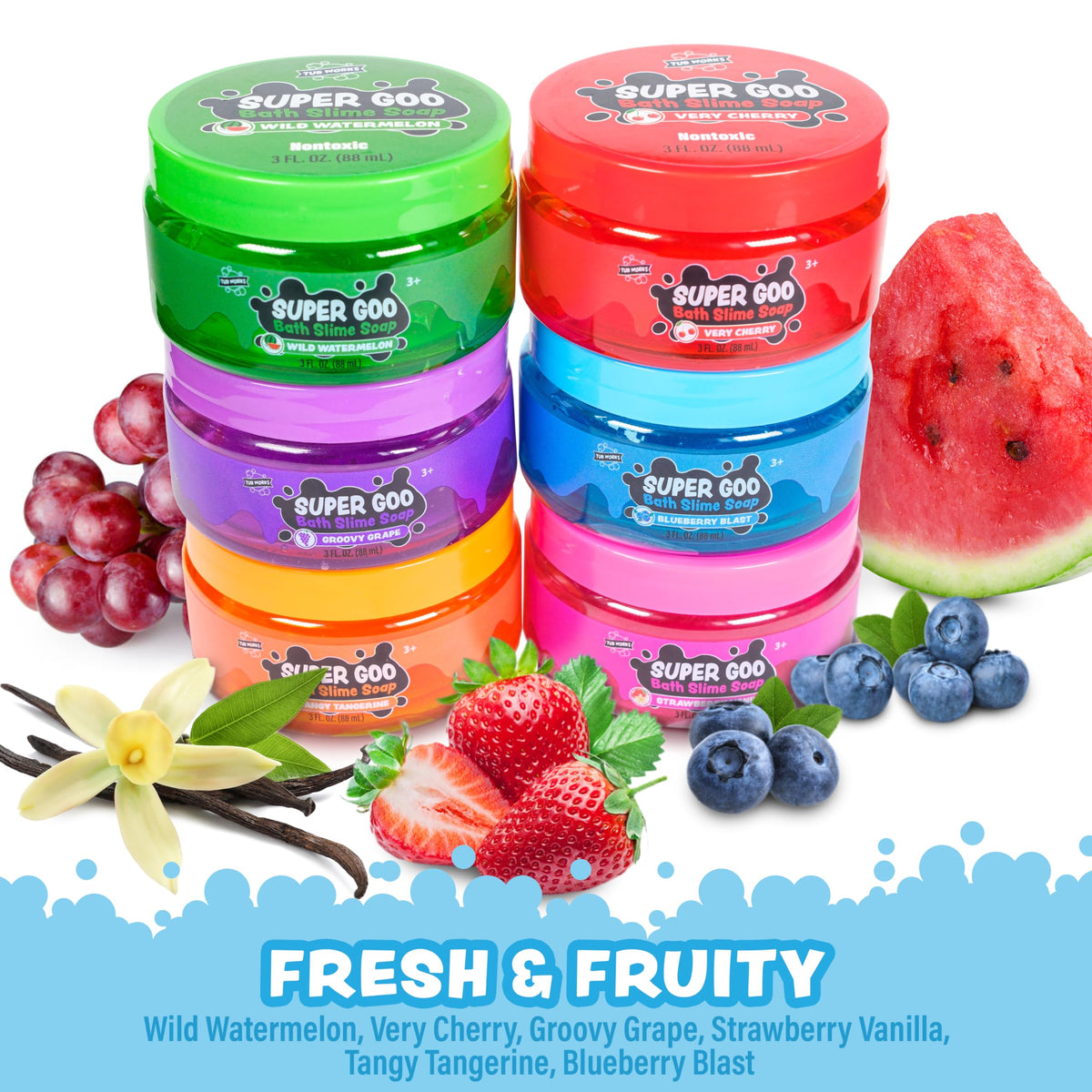 Tub Works Super Goo Bath Slime tangerine jar releases fresh fruity scent