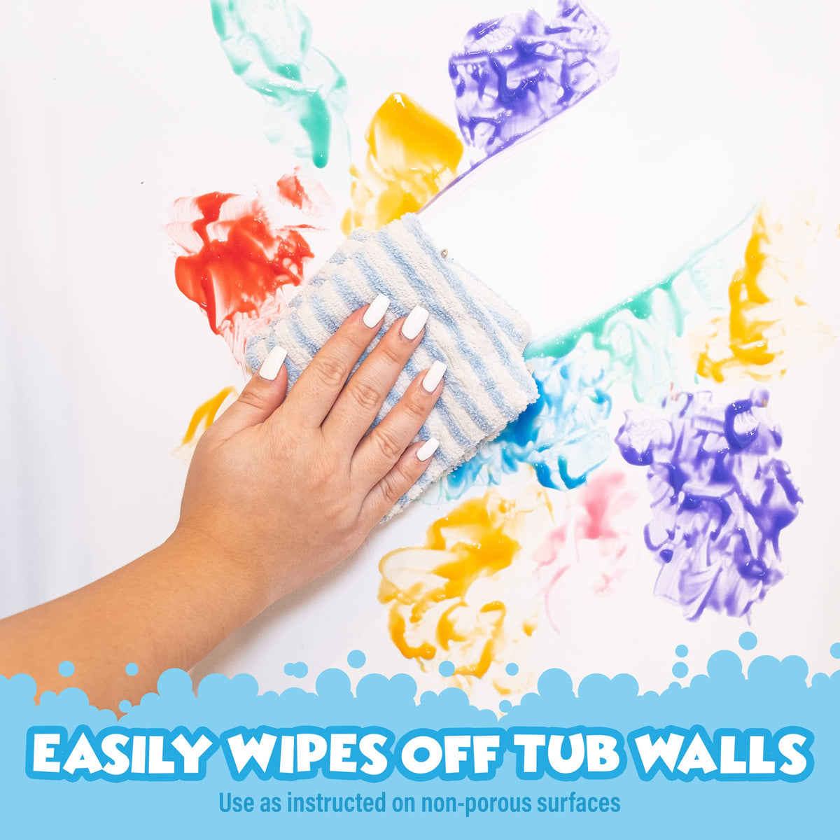 Tub Works washable bath paint cleans easily from tub surfaces after use.