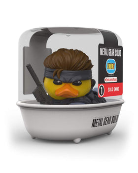 TUBBZ Solid Snake duck with silencer gear close-up highlights iconic accessory details.