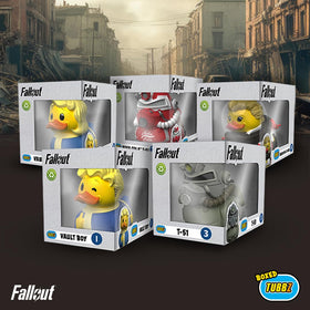 TUBBZ Vault Boy duck display on a shelf, ideal gift for collectors