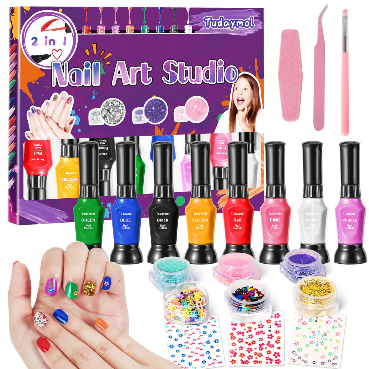 Tudaymol Nail Art Studio packaging invites kids to start creative DIY nails.