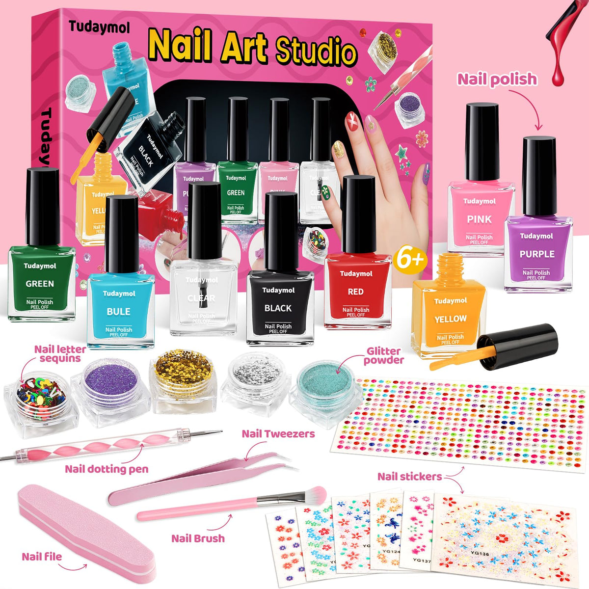 Tudaymol Pro tools – brushes, file, and pens for precise kid-friendly designs.
