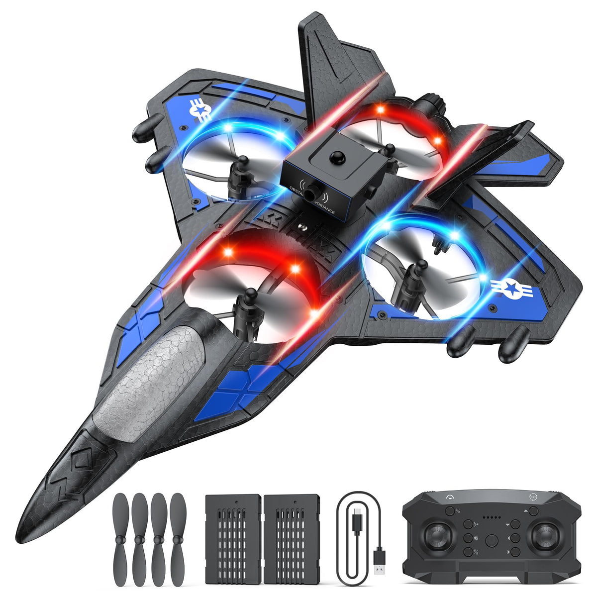 TUEESN RC Plane with LED night lights for vivid evening flights.