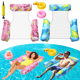 TUEJITE 2-pack pool floats with drink holders and pump for easy lounging.