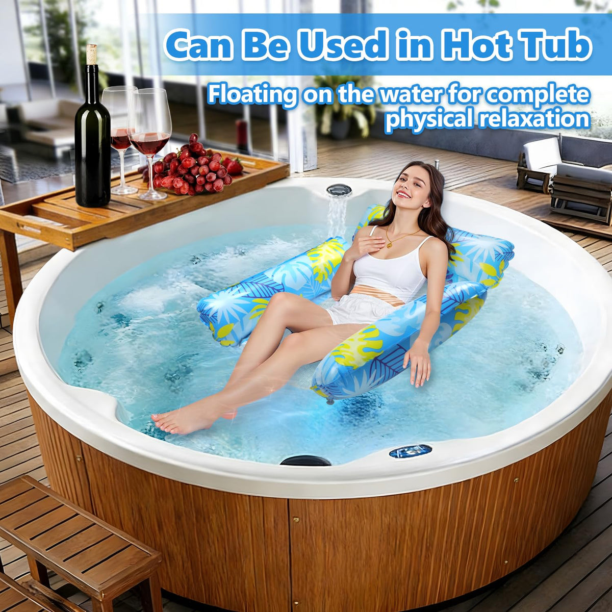 TUEJITE float with built-in drink holders keeps beverages within reach.