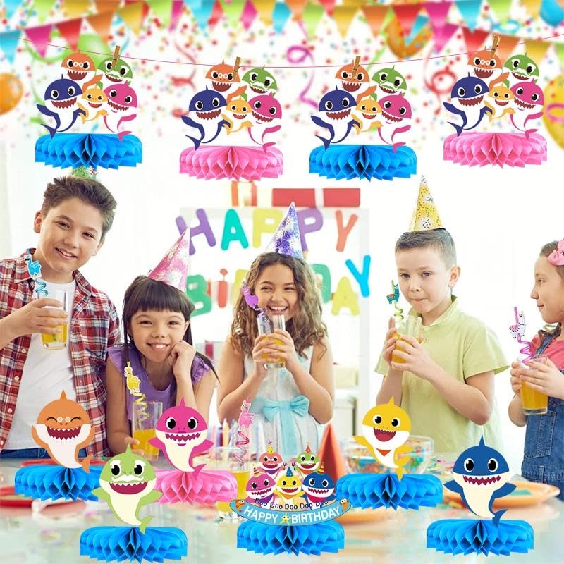 TUHI shark family toppers 3 cute honeycomb accents for celebration tables
