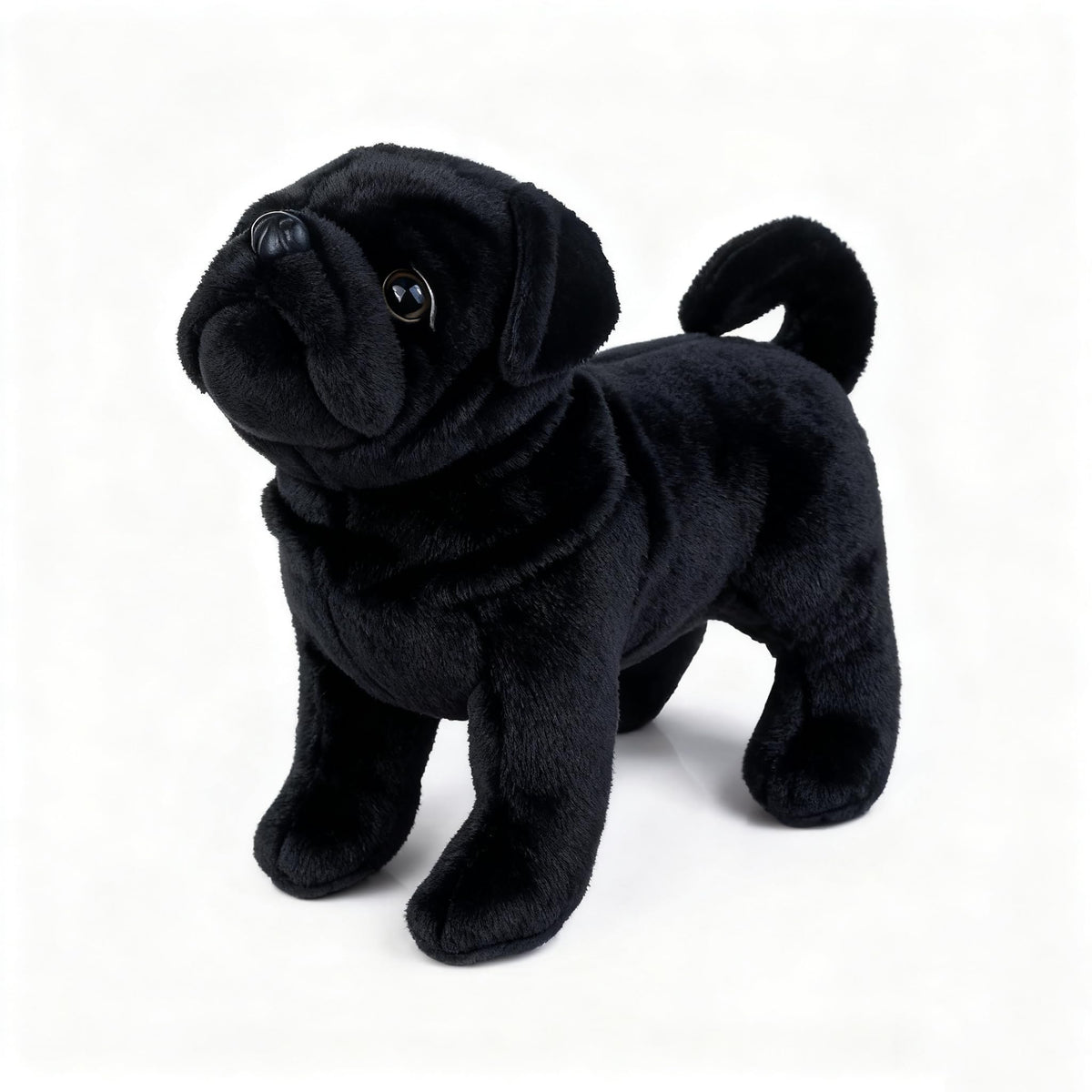 TUKVESZE Black Pug Plush with soft fur, a cuddly kid companion.