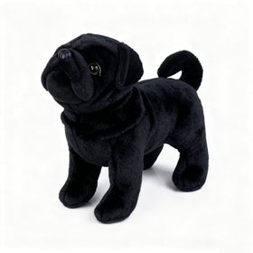 TUKVESZE Black Pug Plush with soft fur, a cuddly kid companion.