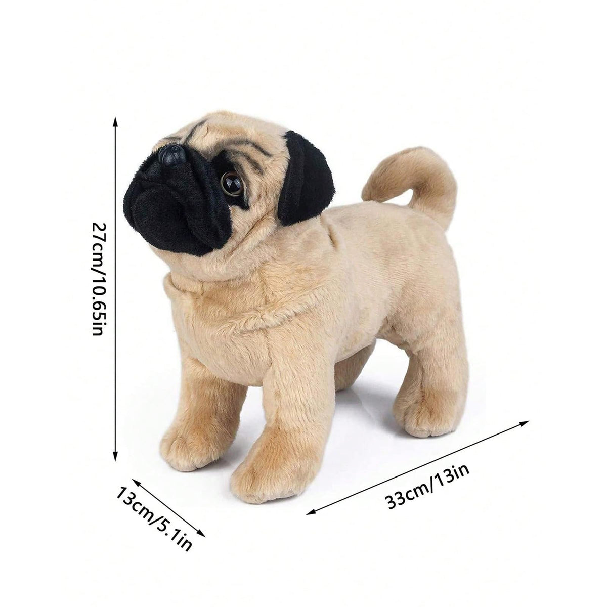 TUKVESZE brown pug plush toy closeup eyes highlights realistic facial features for kids' play.