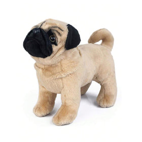 TUKVESZE brown pug plush toy face shows lifelike details for cozy companionship.