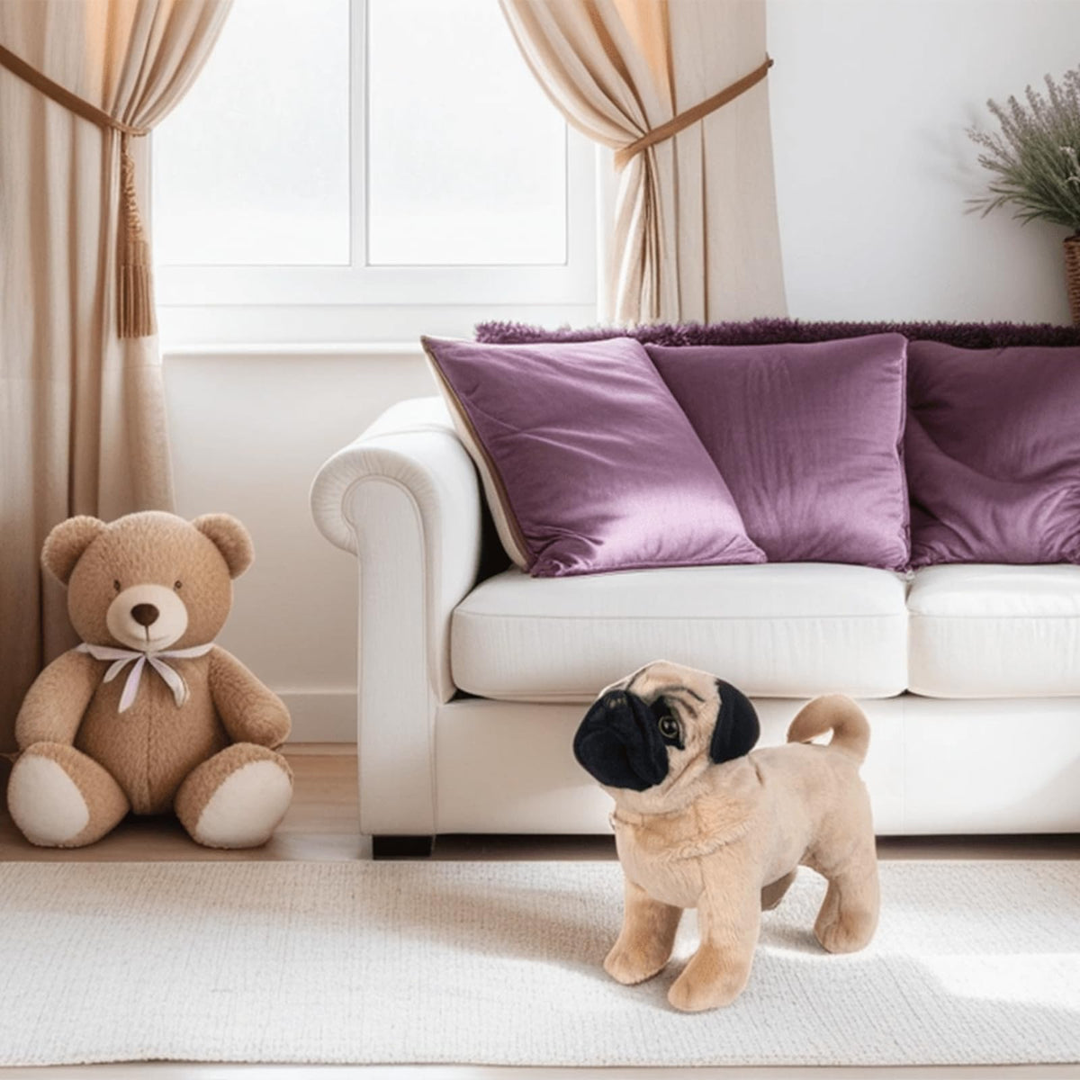 TUKVESZE brown pug plush toy gift-ready presentation suggests a perfect present.