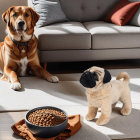 TUKVESZE brown pug plush toy in living room enhances cute home decor.
