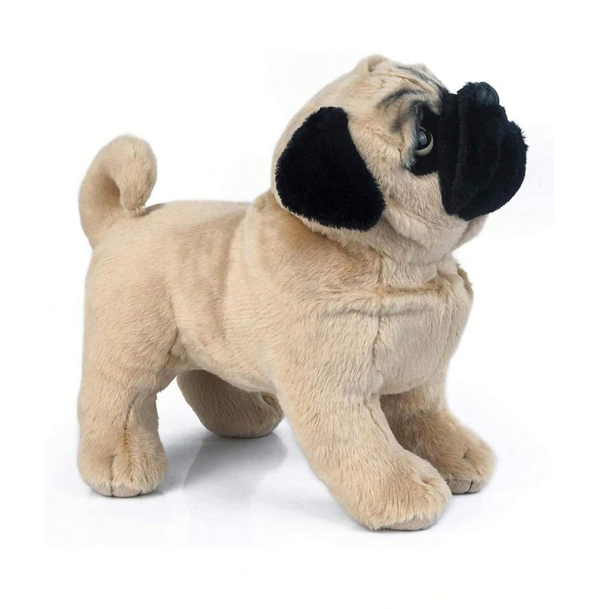 TUKVESZE brown pug plush toy side profile highlights soft texture and portability.