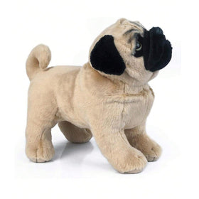 TUKVESZE brown pug plush toy side profile highlights soft texture and portability.