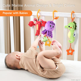 Lobster hanging toy with clip for stroller play and visual focus