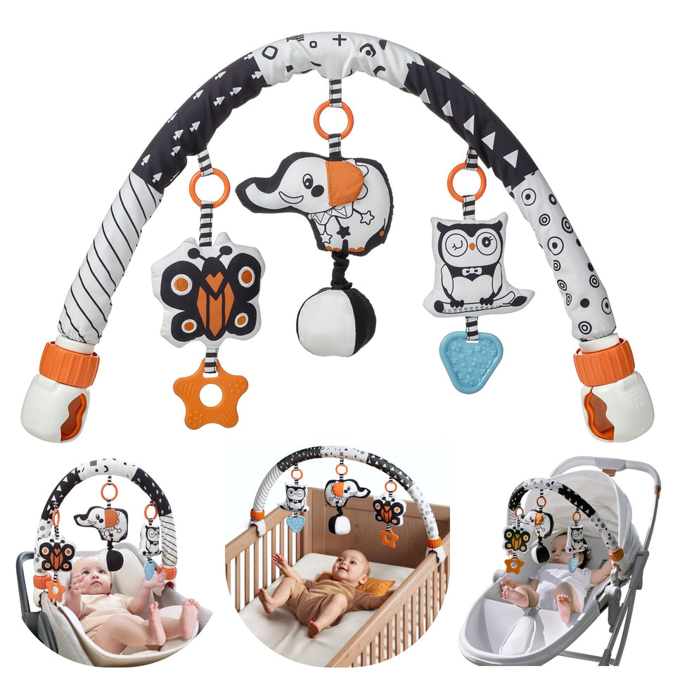 Tumama butterfly hanging rattle teether boosts visual tracking and soothing sounds.