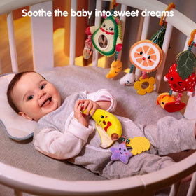 TUMAMA KIDS Banana plush rattle with peeling motion for engaged play.