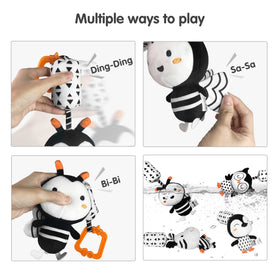 Tumama Kids penguin plush rattle supports focus and grab-and-go play