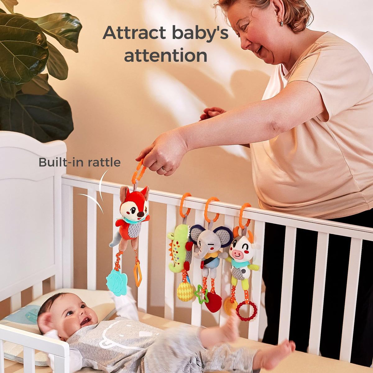 Tumama Kids crocodile hanging toy encourages rattling play to boost grasp and coordination