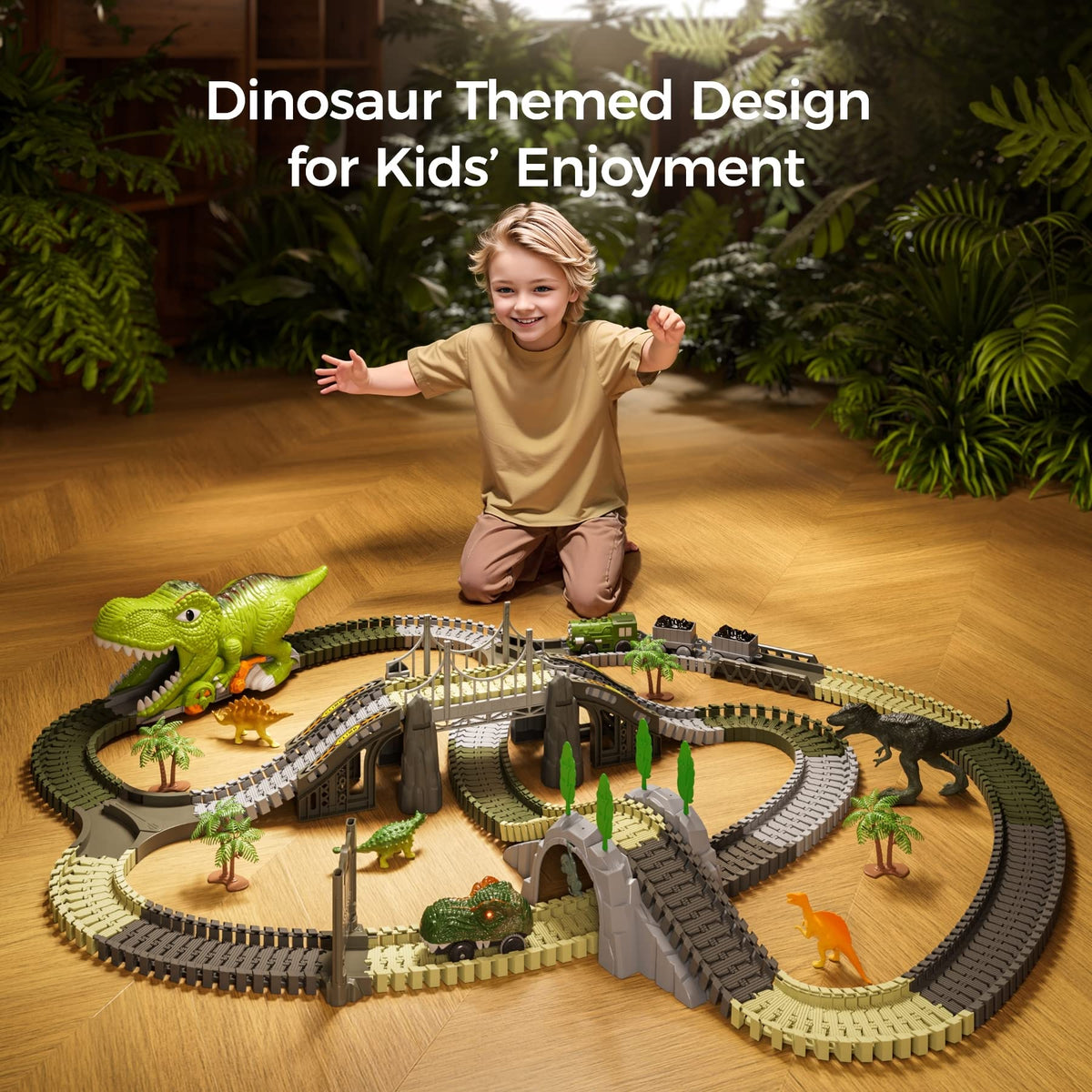 TUMAMA KIDS dinosaur track dinosaur tunnel enables smooth car passage.