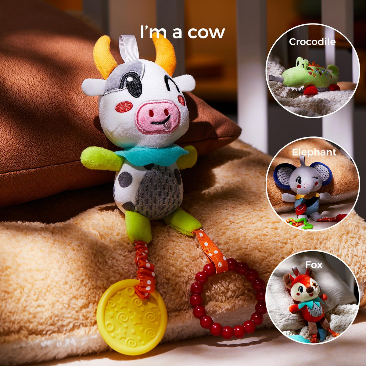 Tumama Kids elephant hanging toy with high-contrast colors aids focus