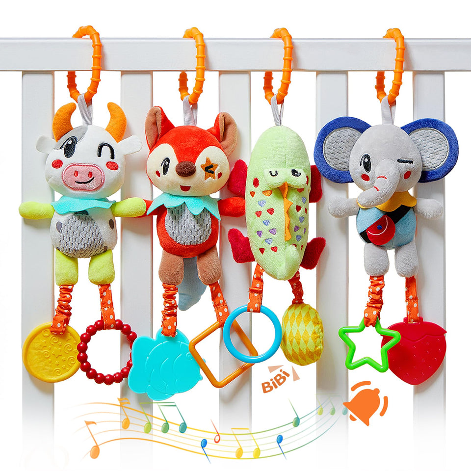 Tumama Kids fox hanging toy engages baby with bold colors to support visual tracking