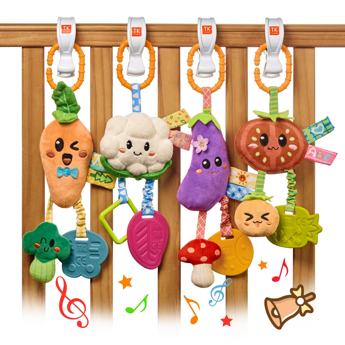 TUMAMA KIDS carrot plush with rattle for sensory exploration.