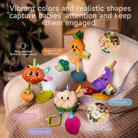 TUMAMA KIDS eggplant plush with clip-ready design for strollers.