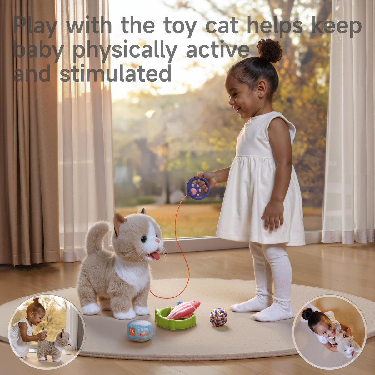 TUMAMA KIDS plush cat meows softly, inviting responsive play.