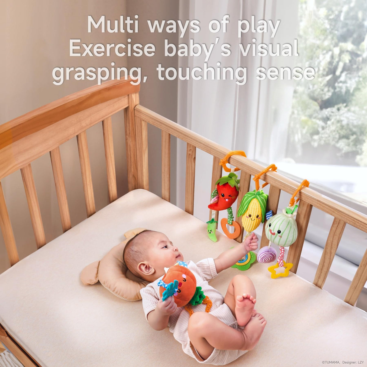 Tumama Kids plush hanging loop enables easy attachment to crib or stroller