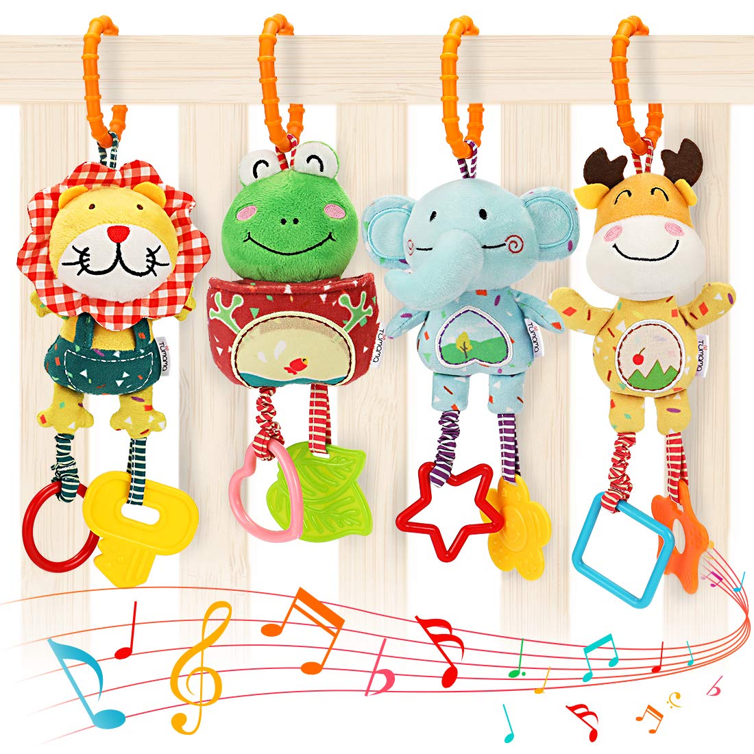 Tumama Kids soft plush baby rattle with friendly animal design for newborn visual focus