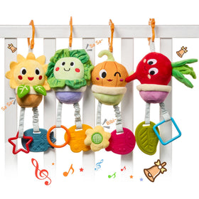 TUMAMA Kids stroller toy with pumpkin pot stimulates visual focus and tactile exploration.