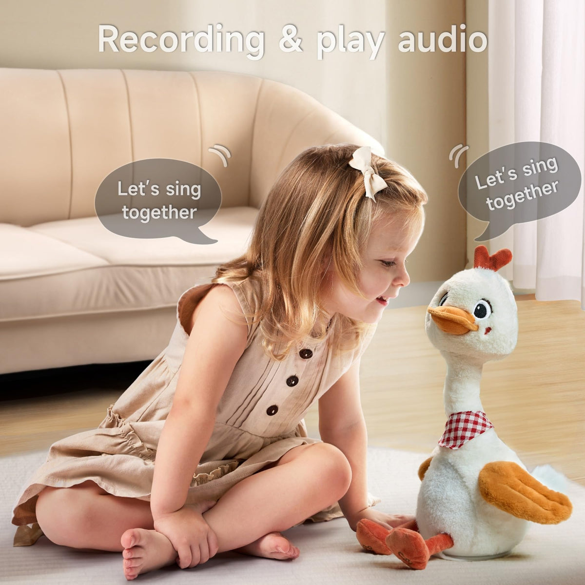 Tumama Kids duck toy volume control button close up, easy volume adjustment