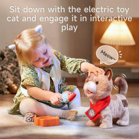 TUMAMA remote-control play setup enables easy guiding of walking cat.